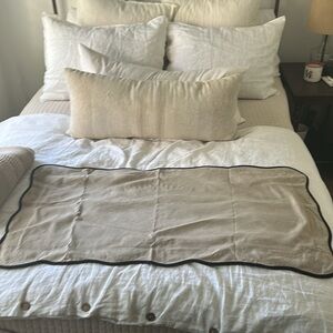 Crate and Barrel Amalfi scalloped edge lumbar pillow cover flax with black trim